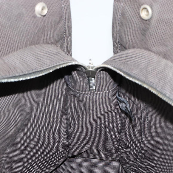 HERMES Her Line MM Hand Bag Canvas Gray Silver Auth 189685