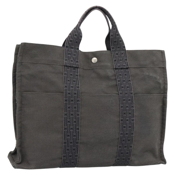 HERMES Her Line MM Hand Bag Canvas Gray Silver Auth 189685