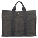 HERMES Her Line MM Hand Bag Canvas Gray Silver Auth 189685-13