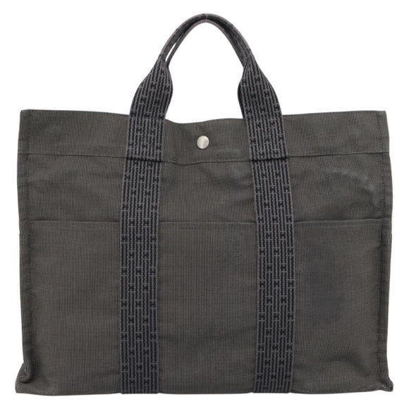 HERMES Her Line MM Hand Bag Canvas Gray Silver Auth 189685