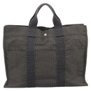 HERMES Her Line MM Hand Bag Canvas Gray Silver Auth 189685-2