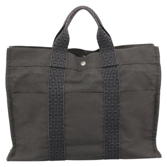 HERMES Her Line MM Hand Bag Canvas Gray Silver Auth 189685