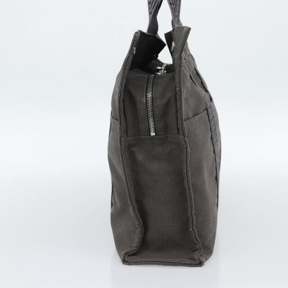 HERMES Her Line MM Hand Bag Canvas Gray Silver Auth 189685