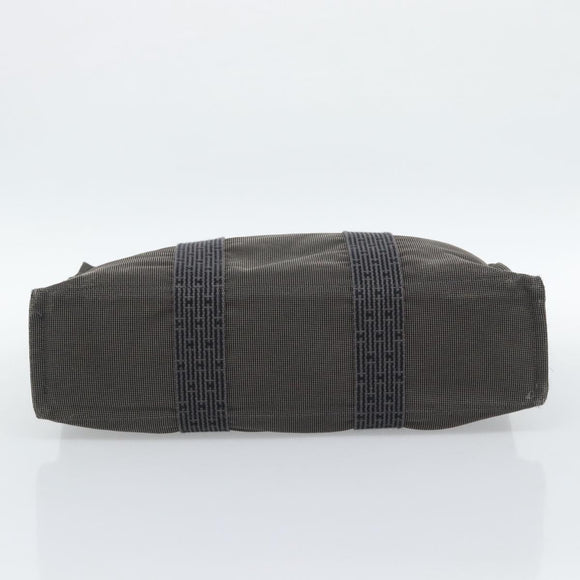 HERMES Her Line MM Hand Bag Canvas Gray Silver Auth 189685