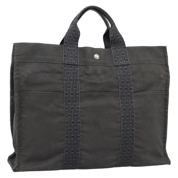 HERMES Her Line MM Handtas Canvas Grijs Zilver Auth 189686