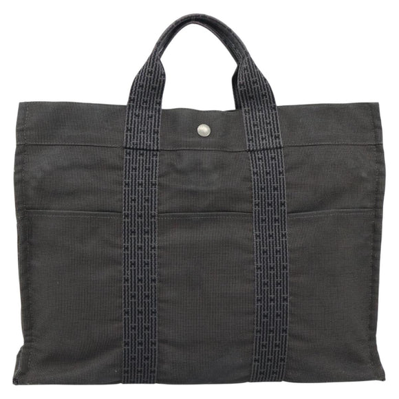 HERMES Her Line MM Handtas Canvas Grijs Zilver Auth 189686