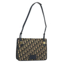 Christian Dior Trotter Canvas Shoulder Bag Navy Gold Auth 189692-1