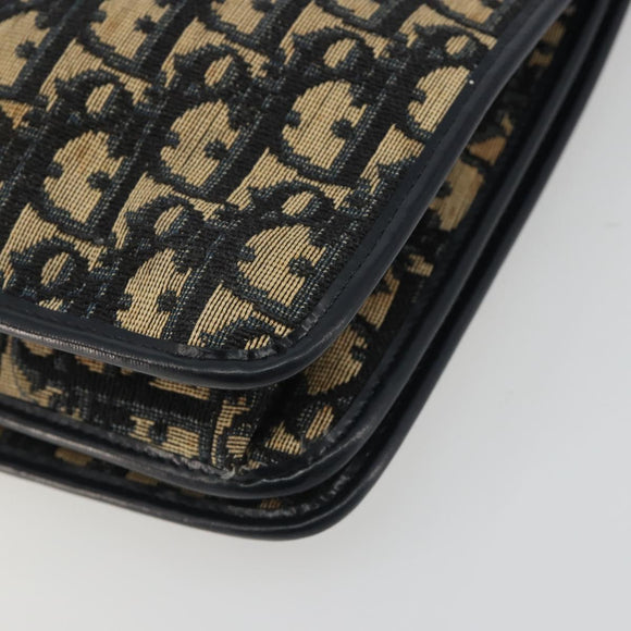 Christian Dior Trotter Canvas Shoulder Bag Navy Gold Auth 189692