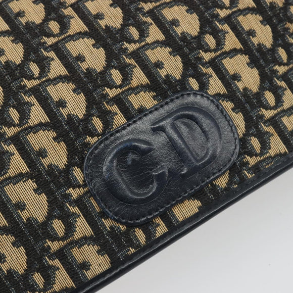 Christian Dior Trotter Canvas Shoulder Bag Navy Gold Auth 189692