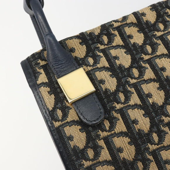 Christian Dior Trotter Canvas Shoulder Bag Navy Gold Auth 189692