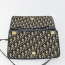 Christian Dior Trotter Canvas Shoulder Bag Navy Gold Auth 189692-16