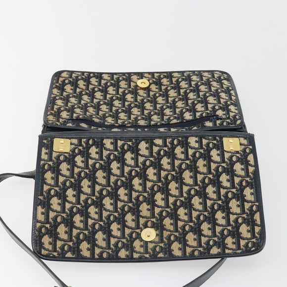 Christian Dior Trotter Canvas Shoulder Bag Navy Gold Auth 189692