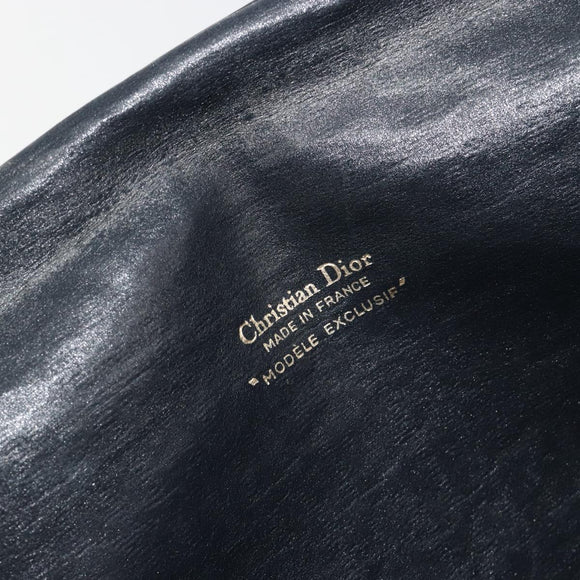 Christian Dior Trotter Canvas Shoulder Bag Navy Gold Auth 189692