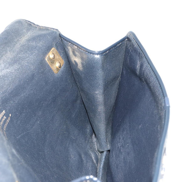 Christian Dior Trotter Canvas Shoulder Bag Navy Gold Auth 189692