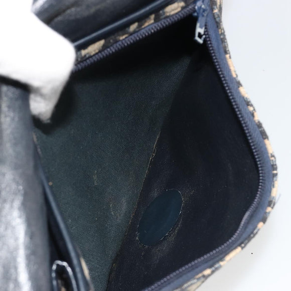 Christian Dior Trotter Canvas Shoulder Bag Navy Gold Auth 189692