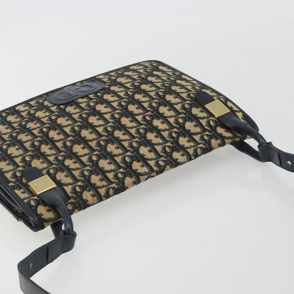 Christian Dior Trotter Canvas Shoulder Bag Navy Gold Auth 189692