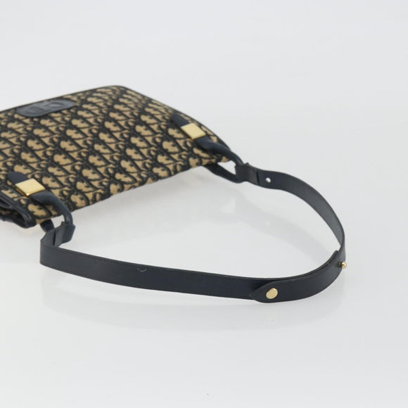 Christian Dior Trotter Canvas Shoulder Bag Navy Gold Auth 189692