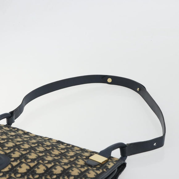 Christian Dior Trotter Canvas Shoulder Bag Navy Gold Auth 189692