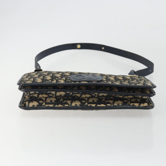 Christian Dior Trotter Canvas Shoulder Bag Navy Gold Auth 189692