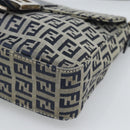 FENDI Zucchino Canvas Mamma Baguette Shoulder Bag Navy Silver Auth 189693V-9