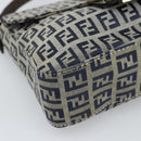 FENDI Zucchino Canvas Mamma Baguette Shoulder Bag Navy Silver Auth 189693V-14