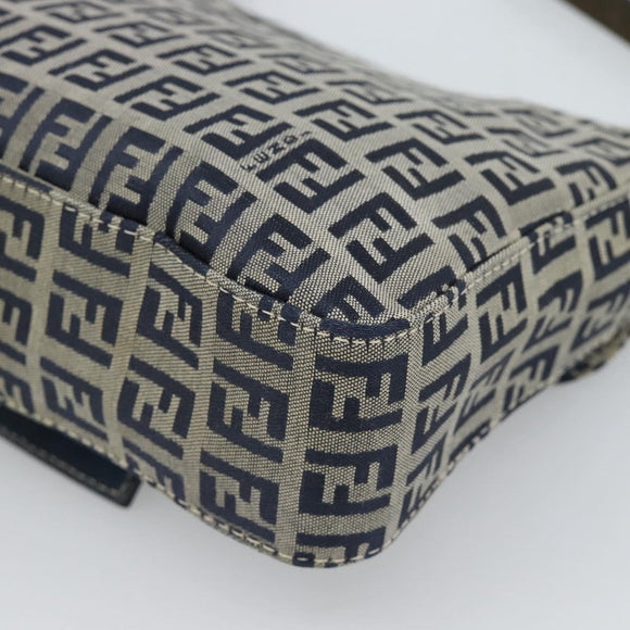 FENDI Zucchino Canvas Mamma Baguette Shoulder Bag Navy Silver Auth 189693V