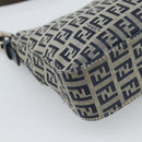 FENDI Zucchino Canvas Mamma Baguette Shoulder Bag Navy Silver Auth 189693V-16