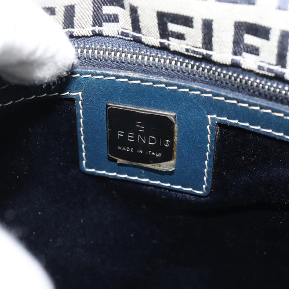 FENDI Zucchino Canvas Mamma Baguette Shoulder Bag Navy Silver Auth 189693V