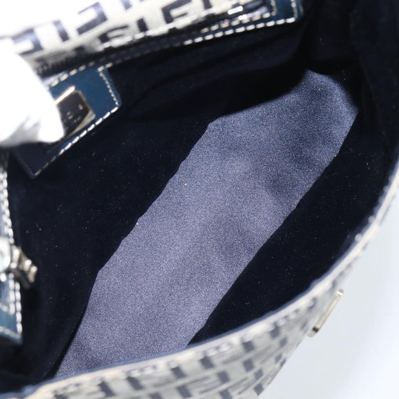 FENDI Zucchino Canvas Mamma Baguette Shoulder Bag Navy Silver Auth 189693V