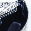 FENDI Zucchino Canvas Mamma Baguette Shoulder Bag Navy Silver Auth 189693V-19