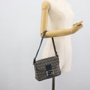 FENDI Zucchino Canvas Mamma Baguette Shoulder Bag Navy Silver Auth 189693V-23
