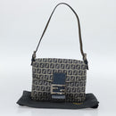 FENDI Zucchino Canvas Mamma Baguette Shoulder Bag Navy Silver Auth 189693V-12