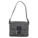 FENDI Zucchino Canvas Mamma Baguette Shoulder Bag Navy Silver Auth 189693V-13