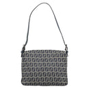FENDI Zucchino Canvas Mamma Baguette Shoulder Bag Navy Silver Auth 189693V-2