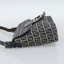 FENDI Zucchino Canvas Mamma Baguette Shoulder Bag Navy Silver Auth 189693V-3