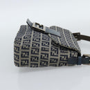FENDI Zucchino Canvas Mamma Baguette Shoulder Bag Navy Silver Auth 189693V-4