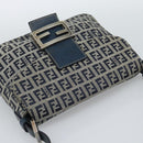 FENDI Zucchino Canvas Mamma Baguette Shoulder Bag Navy Silver Auth 189693V-6
