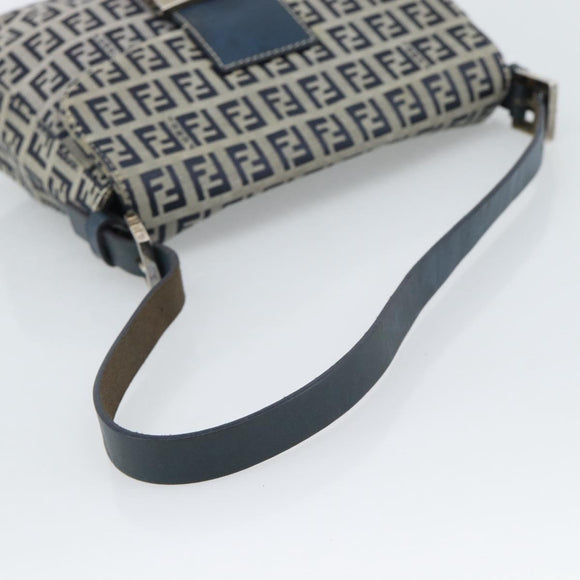 FENDI Zucchino Canvas Mamma Baguette Shoulder Bag Navy Silver Auth 189693V