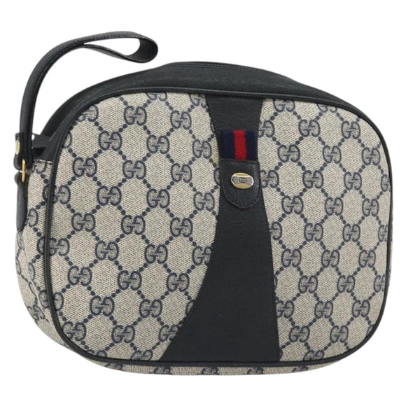 GUCCI GG Supreme Sherry Line Clutch Tas PVC Marine Goud 89 01 034 Auth 189696