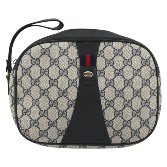 GUCCI GG Supreme Sherry Line Clutch Tas PVC Marine Goud 89 01 034 Auth 189696