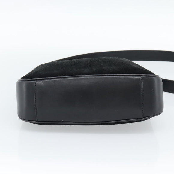 GUCCI Bamboo Shoulder Bag Suede 2way Black Gold 0013754 1638 Auth 189697
