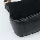 GUCCI Bamboo Shoulder Bag Suede 2way Black Gold 0013754 1638 Auth 189697-15