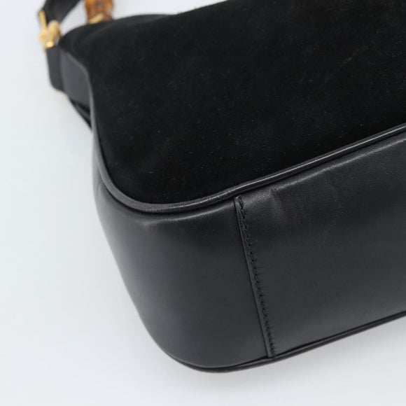 GUCCI Bamboo Shoulder Bag Suede 2way Black Gold 0013754 1638 Auth 189697