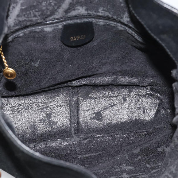 GUCCI Bamboo Shoulder Bag Suede 2way Black Gold 0013754 1638 Auth 189697
