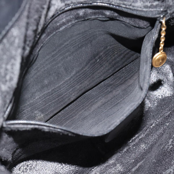 GUCCI Bamboo Shoulder Bag Suede 2way Black Gold 0013754 1638 Auth 189697