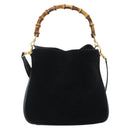 GUCCI Bamboo Shoulder Bag Suede 2way Black Gold 0013754 1638 Auth 189697-13