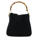 GUCCI Bamboo Shoulder Bag Suede 2way Black Gold 0013754 1638 Auth 189697-2