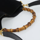 GUCCI Bamboo Shoulder Bag Suede 2way Black Gold 0013754 1638 Auth 189697-7