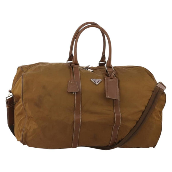 PRADA Boston Bag Nylon 2way Brown Silver Auth 189699