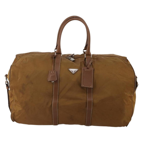 PRADA Boston Bag Nylon 2way Brown Silver Auth 189699